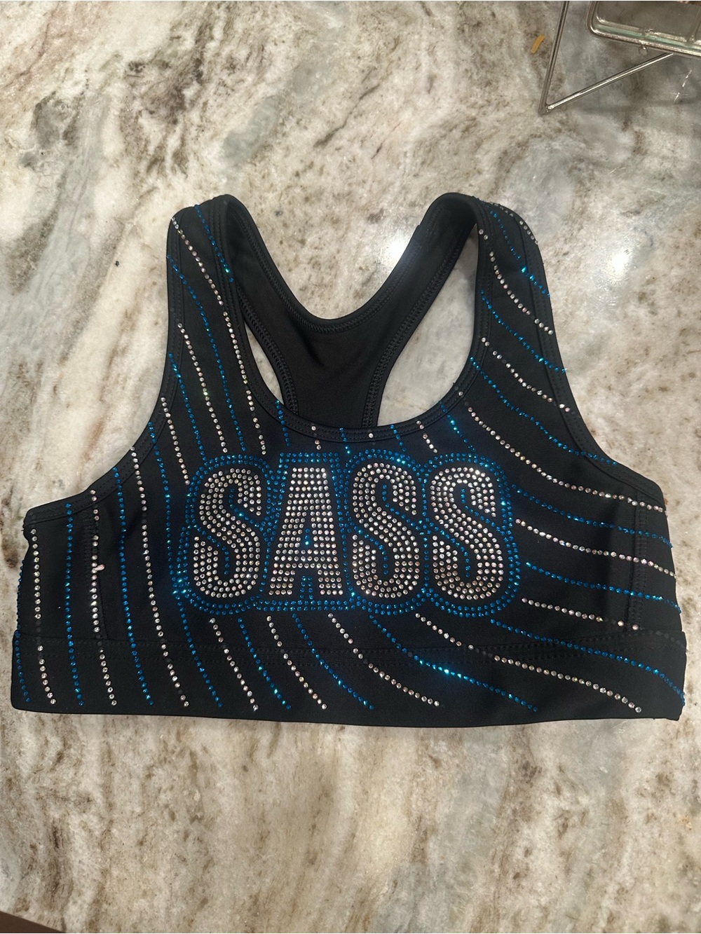 DSG Black Bikini Top with Blue and Silver Crystal Accents